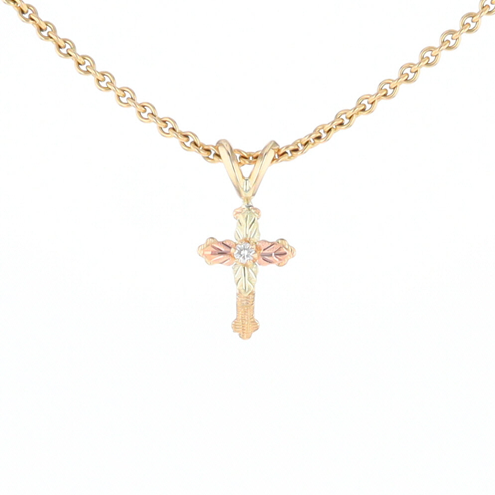 Black Hills Gold Diamond Cross Pendant