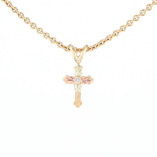 Black Hills Gold Diamond Cross Pendant