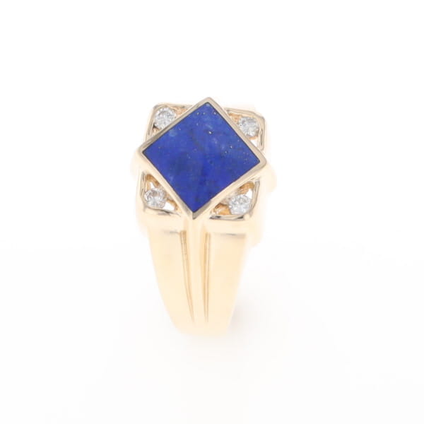 Natural Lapis ring diamond shape inlaid design with .16ctw round diamonds