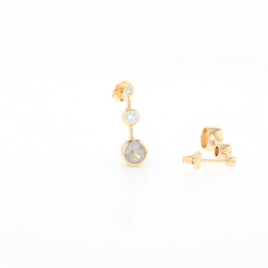 Gold Quartz Round Inlay with Diamond Accents Stud Earrings G2