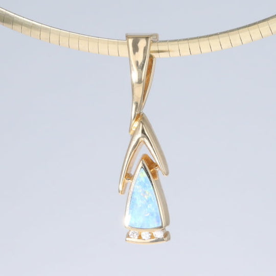 Opal Pendant Triangle Inlaid Design with .06ctw Round Diamonds