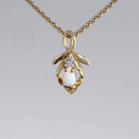 Pear-leaf Opal and Diamond Pendant