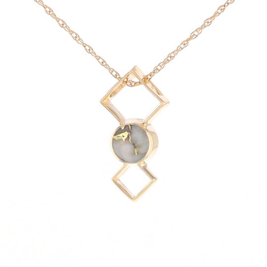 Gold Quartz Round Inlay Double Diamond Design Pendant