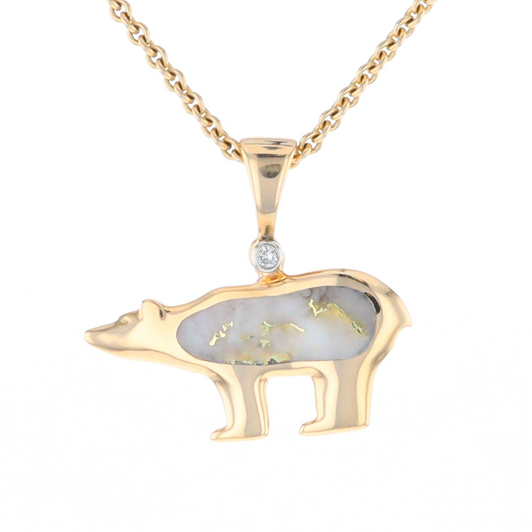 Gold Quartz Inlaid Polar Bear Pendant