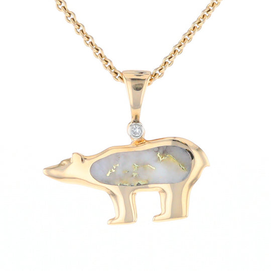 Gold Quartz Inlaid Polar Bear Pendant