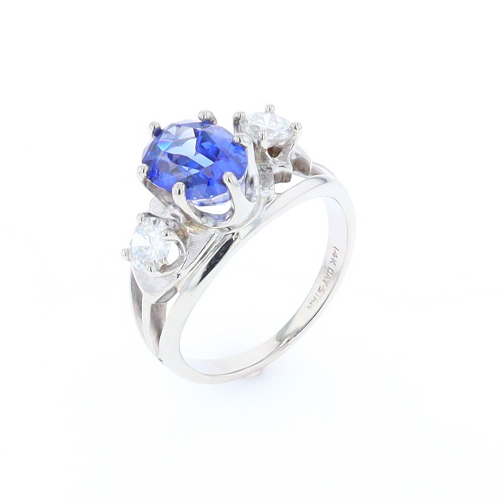 Oval Sapphire Ring with Diamond Side Accents