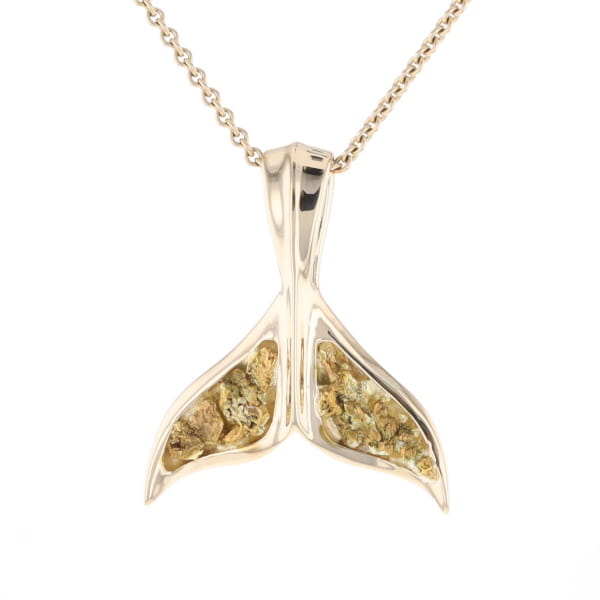 Whale Tail Natural Gold Nuggets Inlaid Pendant XL