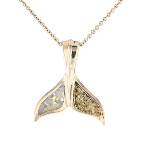 Whale Tail Necklaces Natural Gold Quartz and Nuggets Inlaid Pendant