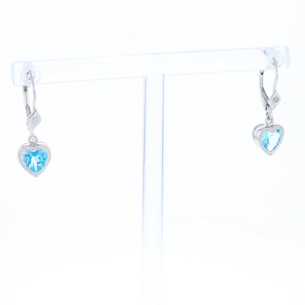 Blue Topaz Diamond Dangle Heart Earrings