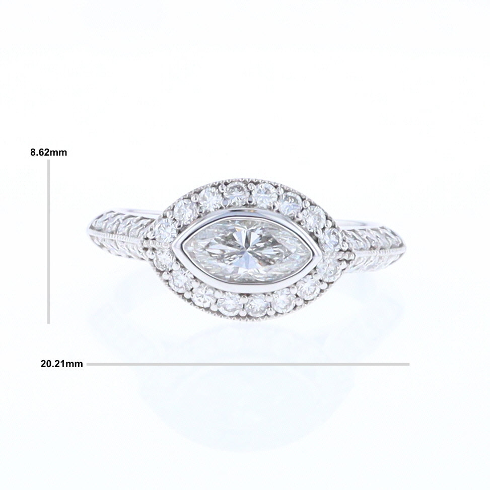 Horizontal Marquise Diamond Engagement Ring