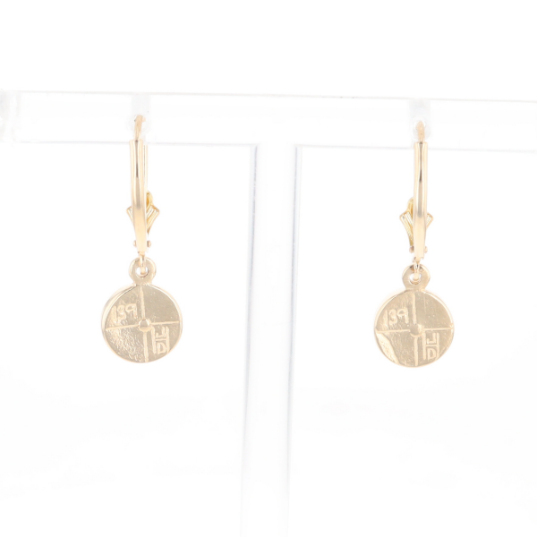 Gold Quartz Earrings Round Inlaid Design Lever Backs