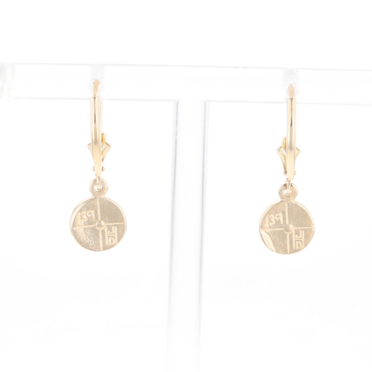 Gold Quartz Earrings Round Inlaid Design Lever Backs