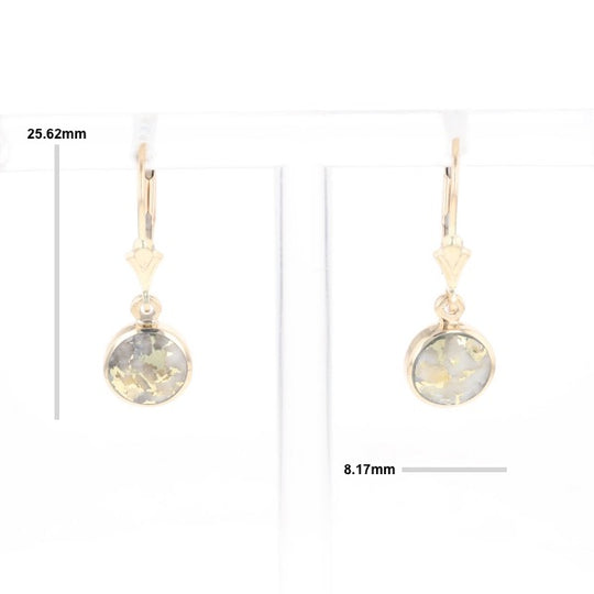 Gold Quartz Earrings Round Inlaid Design Lever Backs