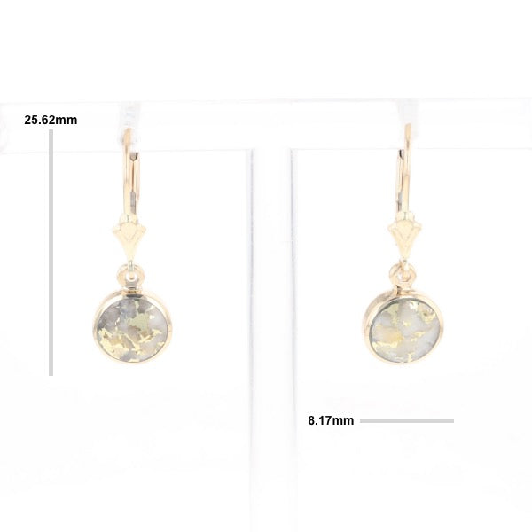 Gold Quartz Earrings Round Inlaid Design Lever Backs