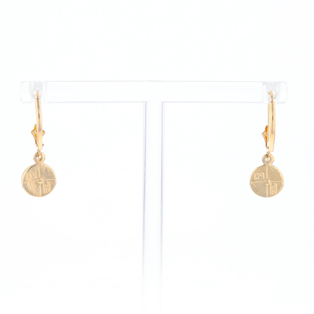 Gold Quartz Earrings Round Inlaid Design Lever Backs