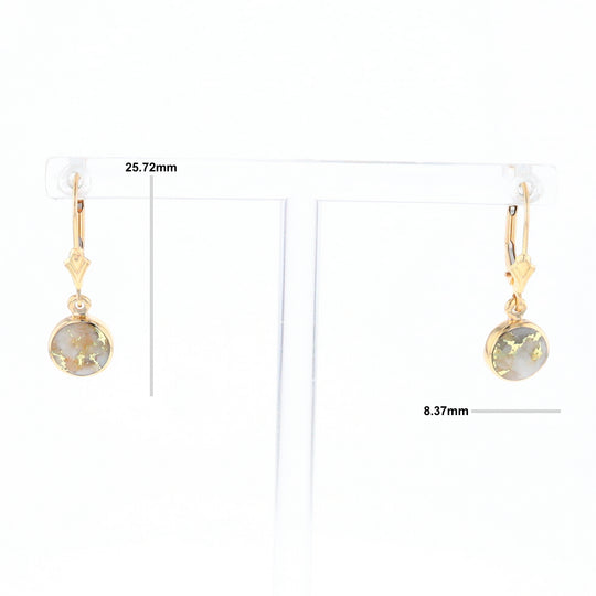 Gold Quartz Earrings Round Inlaid Design Lever Backs