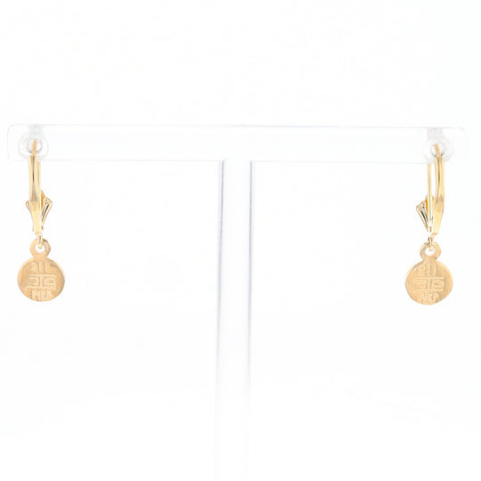 Gold Quartz Earrings Round Inlaid Design Lever Backs