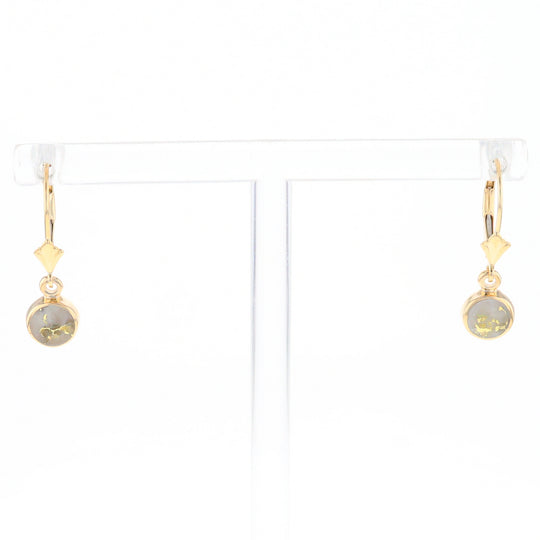 Gold Quartz Earrings Round Inlaid Design Lever Backs