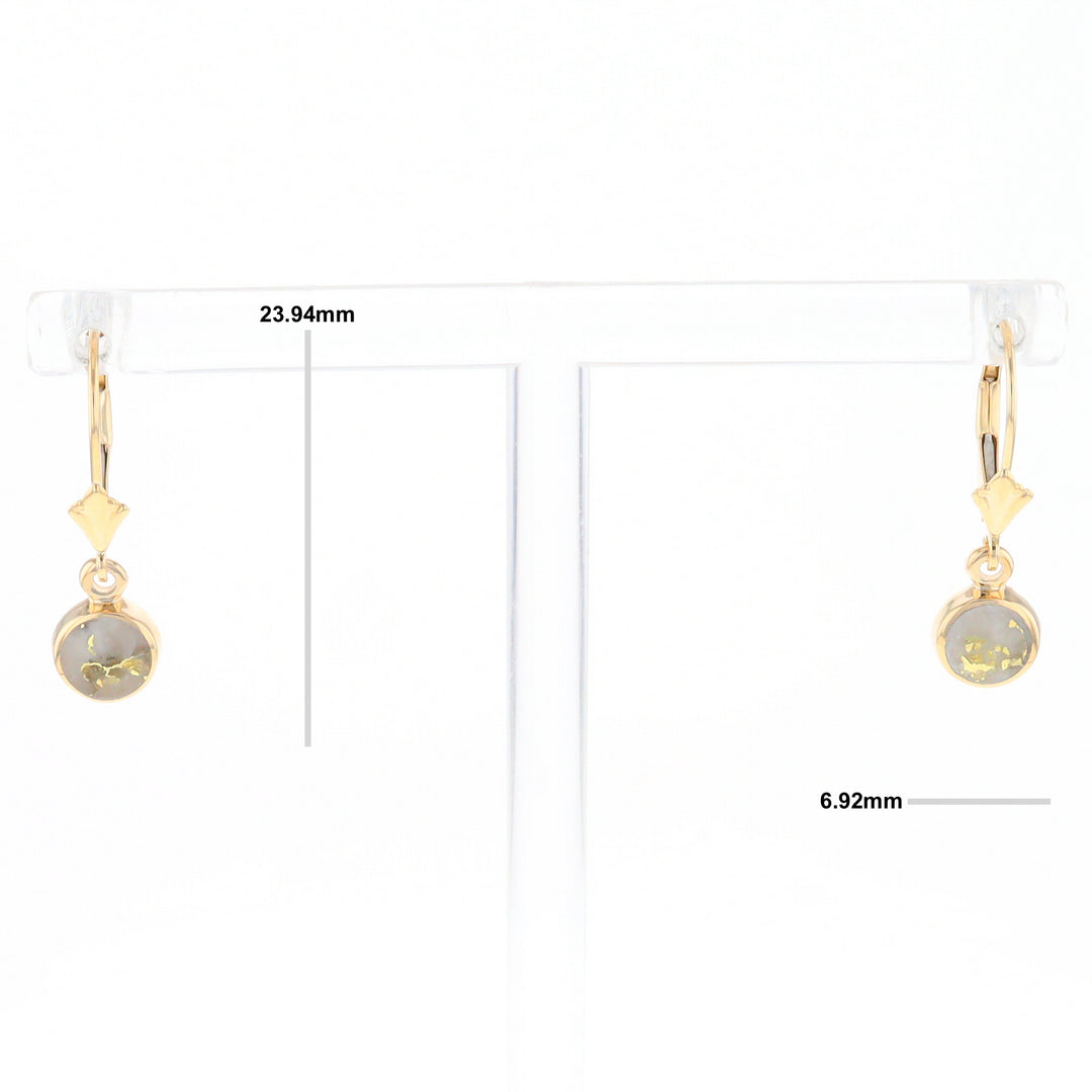 Gold Quartz Earrings Round Inlaid Design Lever Backs