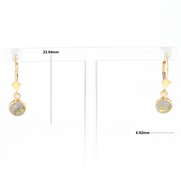 Gold Quartz Earrings Round Inlaid Design Lever Backs