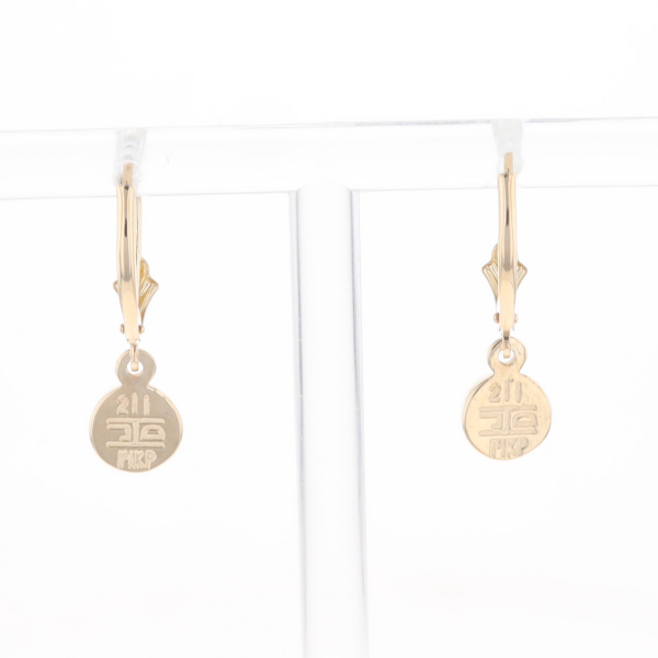 Gold Quartz Earrings Round Inlaid Design Lever Backs