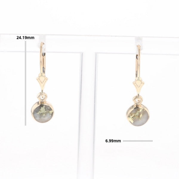 Gold Quartz Earrings Round Inlaid Design Lever Backs