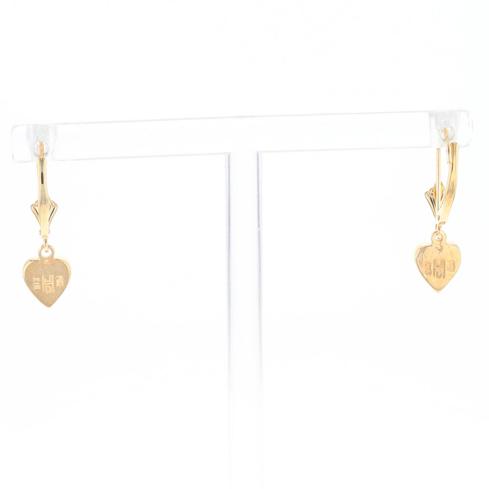 Gold Quartz Earrings Heart Shape Inlaid Lever Backs