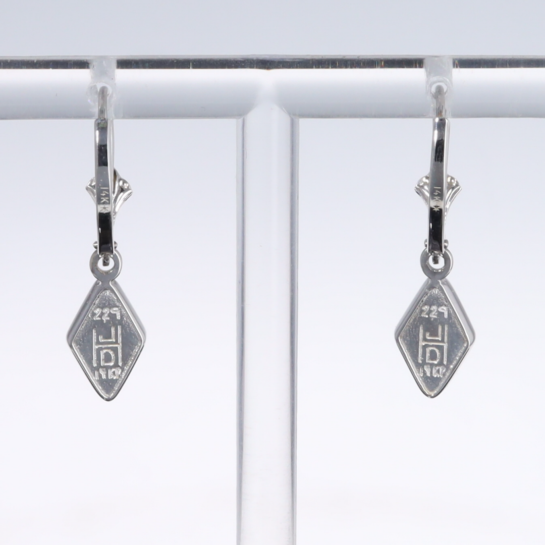 Opal Earrings Diamond Shape Inlaid Design Lever Backs