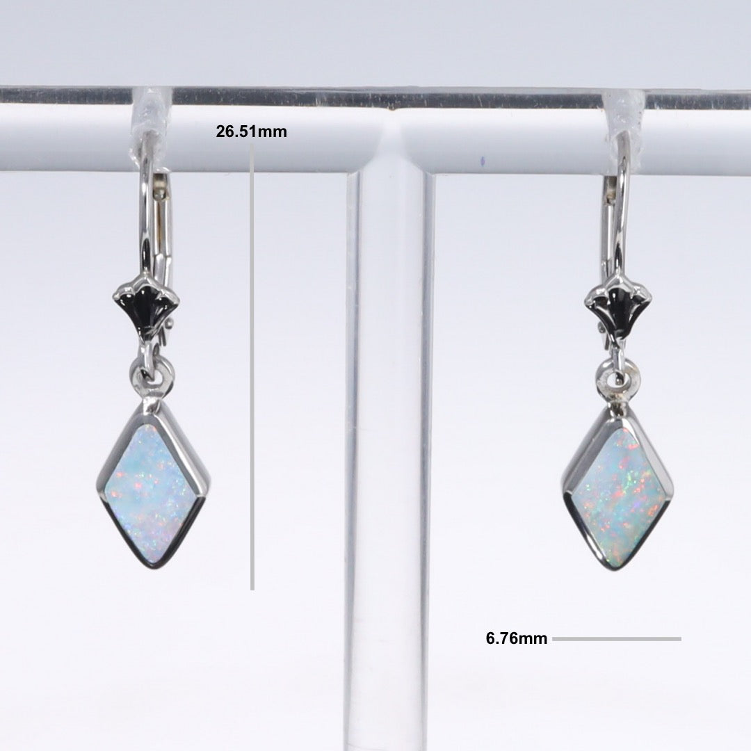 Opal Earrings Diamond Shape Inlaid Design Lever Backs