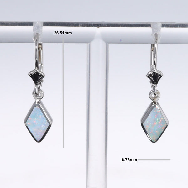 Opal Earrings Diamond Shape Inlaid Design Lever Backs