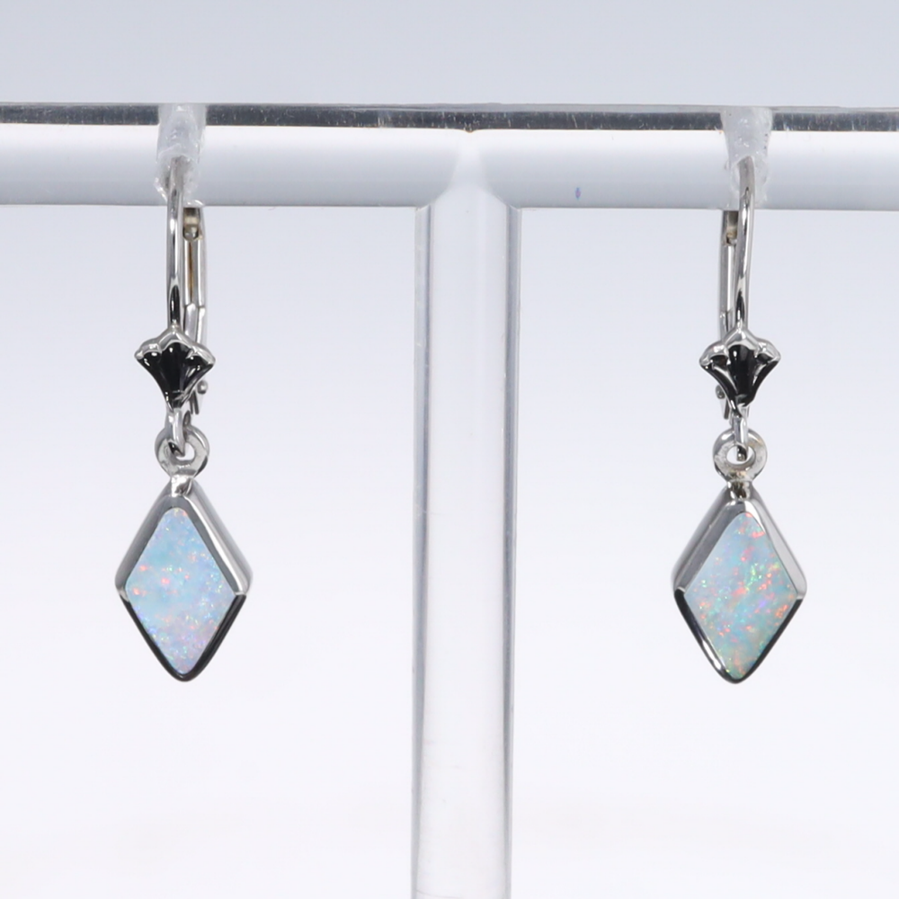 Opal Earrings Diamond Shape Inlaid Design Lever Backs