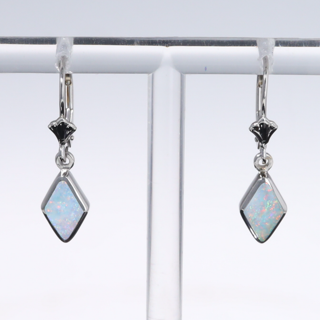 Opal Earrings Diamond Shape Inlaid Design Lever Backs