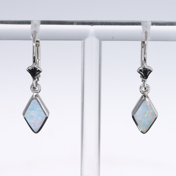 Opal Earrings Diamond Shape Inlaid Design Lever Backs