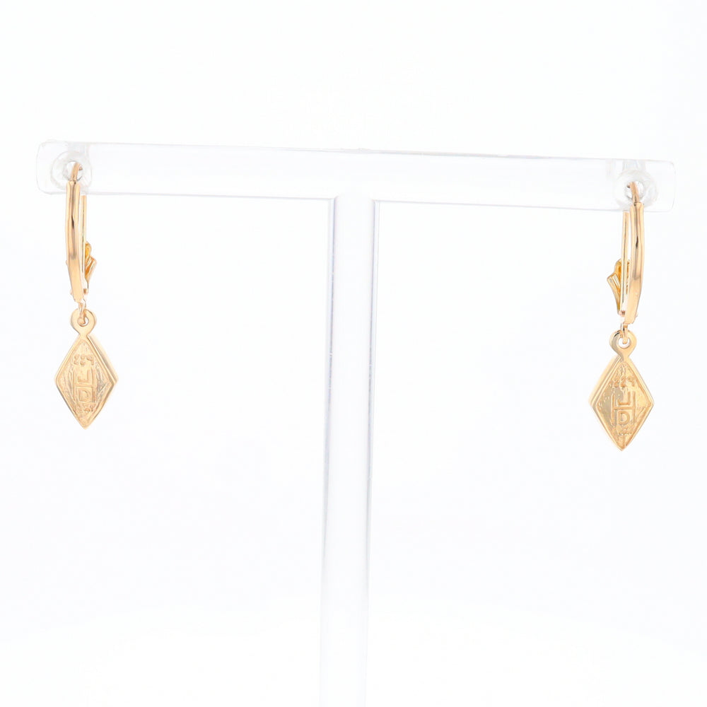 Gold Quartz Earrings Diamond Shape Inlaid Lever Backs G1