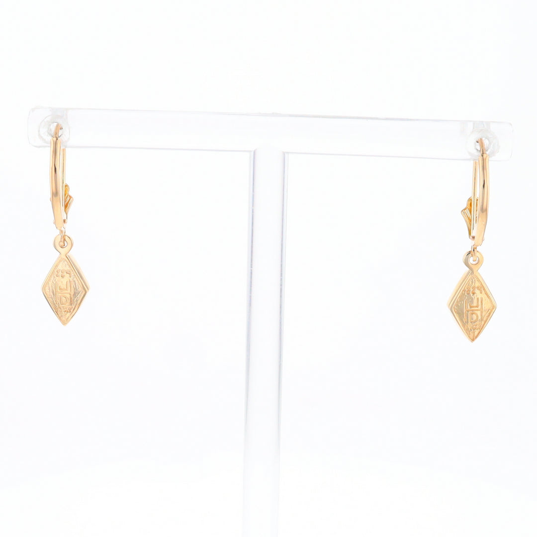 Gold Quartz Earrings Diamond Shape Inlaid Lever Backs G1