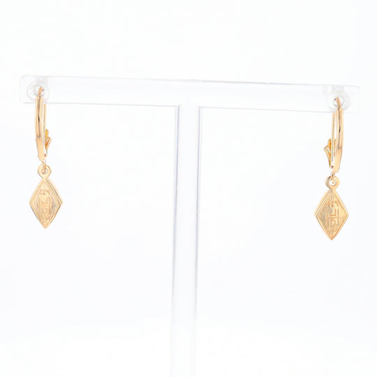 Gold Quartz Earrings Diamond Shape Inlaid Lever Backs G1