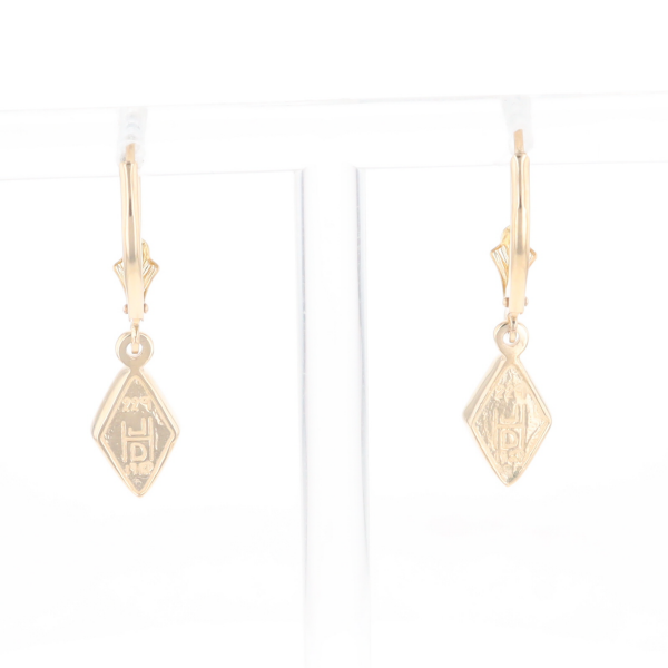 Gold Quartz Earrings Diamond Shape Inlaid Lever Backs G2