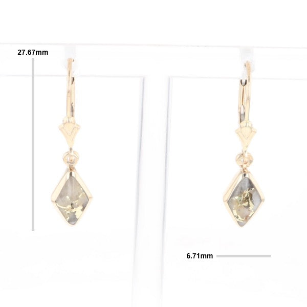 Gold Quartz Earrings Diamond Shape Inlaid Lever Backs G2