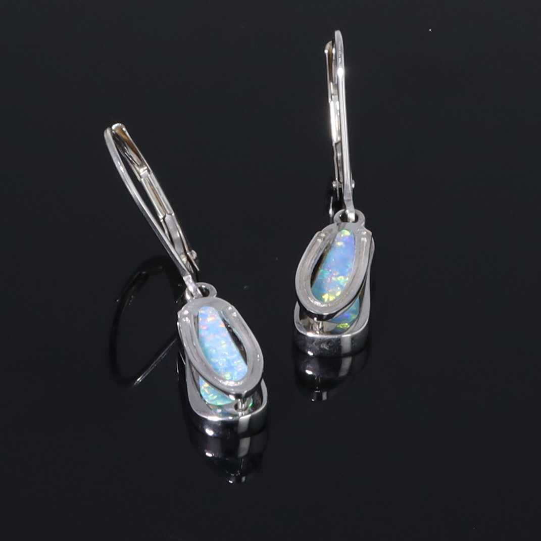 Opal Earrings Sandal Inlaid Design Lever Backs