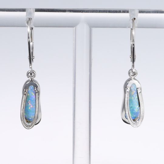 Opal Earrings Sandal Inlaid Design Lever Backs