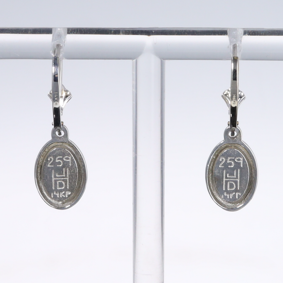 Opal Earrings Oval Inlaid Design Lever Backs