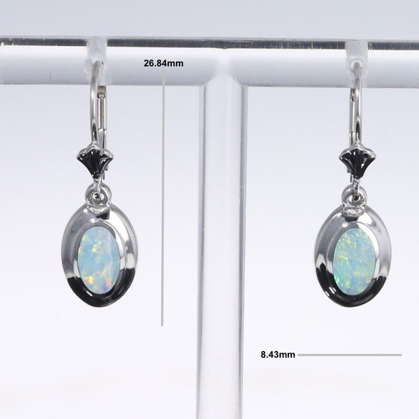 Opal Earrings Oval Inlaid Design Lever Backs