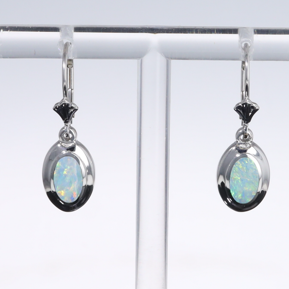 Opal Earrings Oval Inlaid Design Lever Backs
