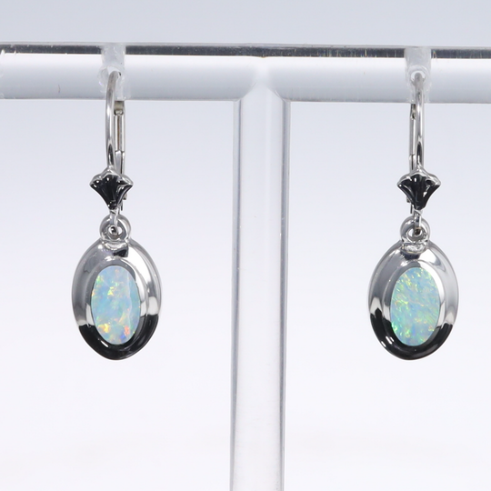 Opal Earrings Oval Inlaid Design Lever Backs