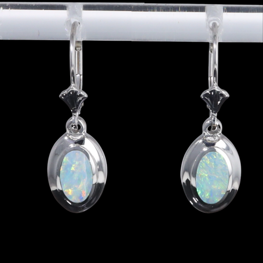Opal Earrings Oval Inlaid Design Lever Backs