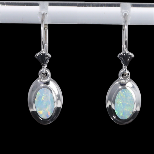 Opal Earrings Oval Inlaid Design Lever Backs