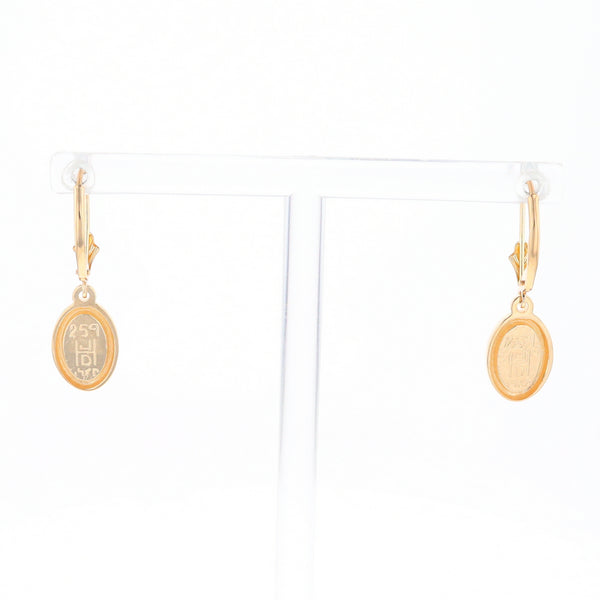 Gold Quartz Earrings Oval Inlaid Design Lever Backs - G2