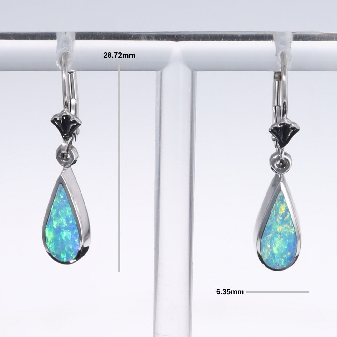Opal Earrings Tear Drop Inlaid Design Lever Backs