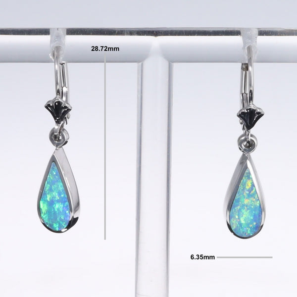Opal Earrings Tear Drop Inlaid Design Lever Backs