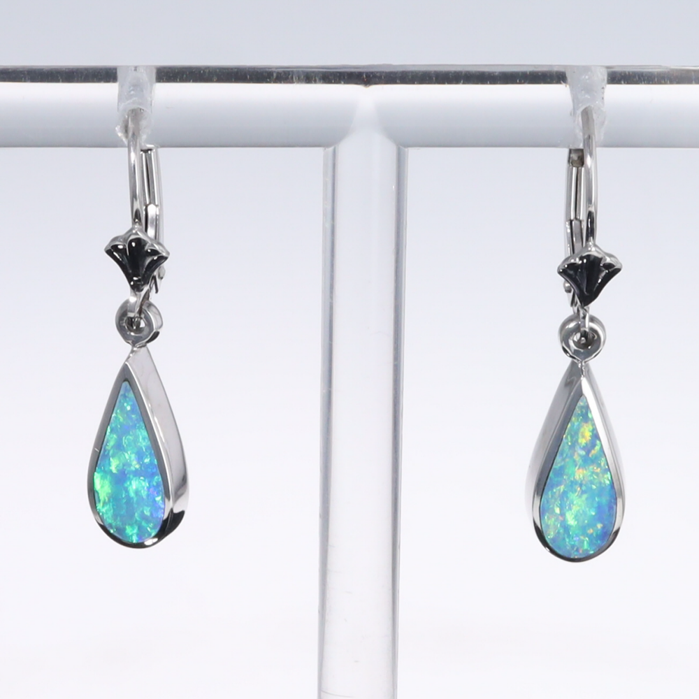 Opal Earrings Tear Drop Inlaid Design Lever Backs